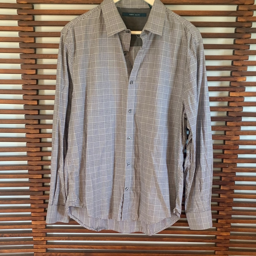 Perry Ellis Gray Plaid Long-Sleeve Button-Down Shirt